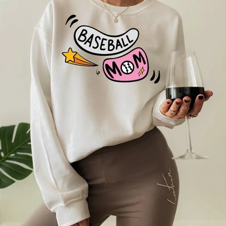 Premium Funny Baseball Mom Sweatshirt, Women's Baseball Mama Shirt, Cute Mother's Day Gifts, Mom's Birthday Gifts, Cheer Mom Hoodie