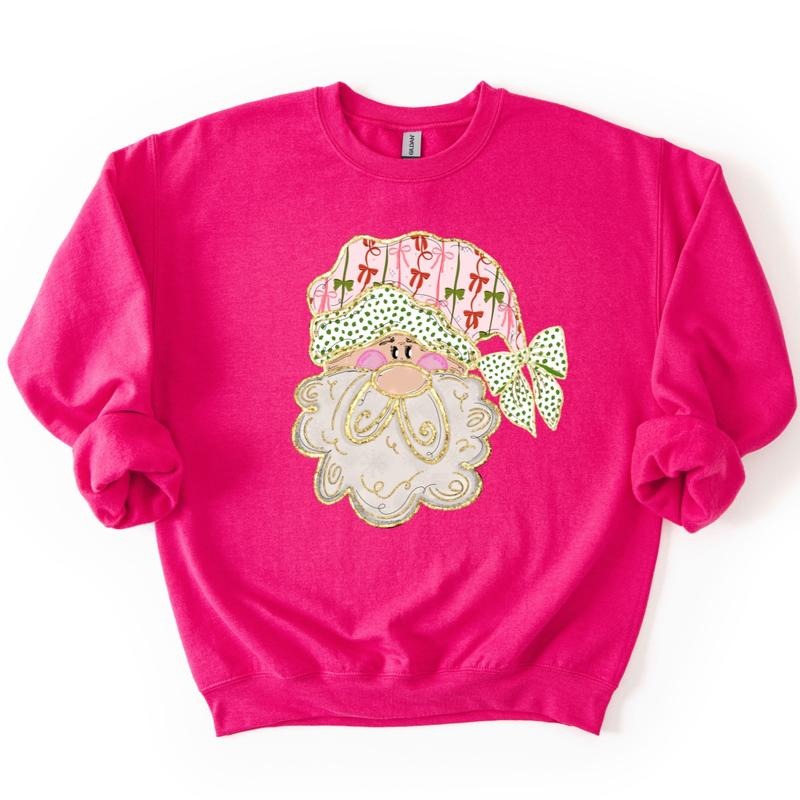Preppy Santa Sweatshirt, Coquette Santa Christmas Sweatshirt