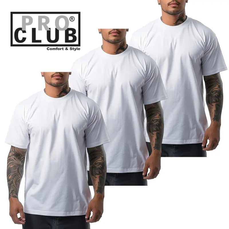 Pro Club Shirts 3-Pack Heavyweight Men's Proclub Short Sleeve T-Shirt heavy tees white tee Casual Cotton Crewneck Classic Top Knit Menswear Tshirt Relaxed Fit Simple