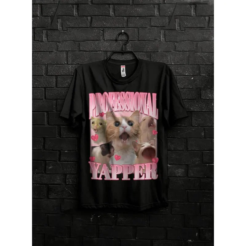 Professional Yapper Funny Meme Shirt For ManRetro Fun Cats SweaterAbsurd TeeVintage Pet MerchHumorous TrendStupid Tshirt