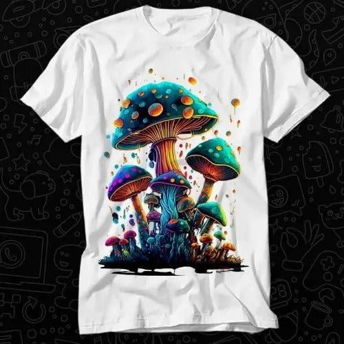 Psychedelic Magic Mushrooms Trippy LSD T Shirt Gift For Womens Mens Unisex Top Adult Tee Vintage Music Best Movie Made in USA