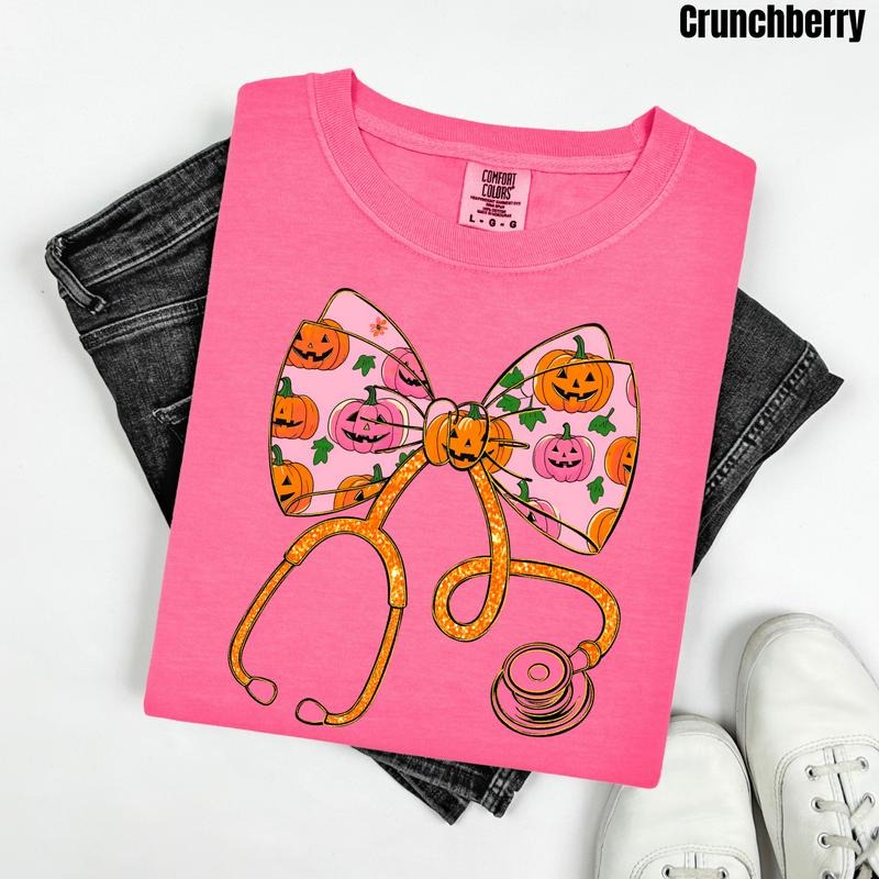 Pumpkin Bow Stethoscope Comfort Colors T-Shirt 'NLB'