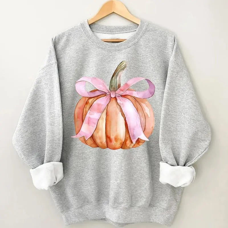 Pumpkin Coquette Bow Sweatshirt, Pink Bow Pumpkin Tshirt, Coquette Pumpkin Halloween Sweatshirt, Pumpkin Season Bow Sweatshirt, Halloween Sweatshirt, Halloween Shirt, Unisex Classic Cotton Graphic Print All Sizes for Men and Women