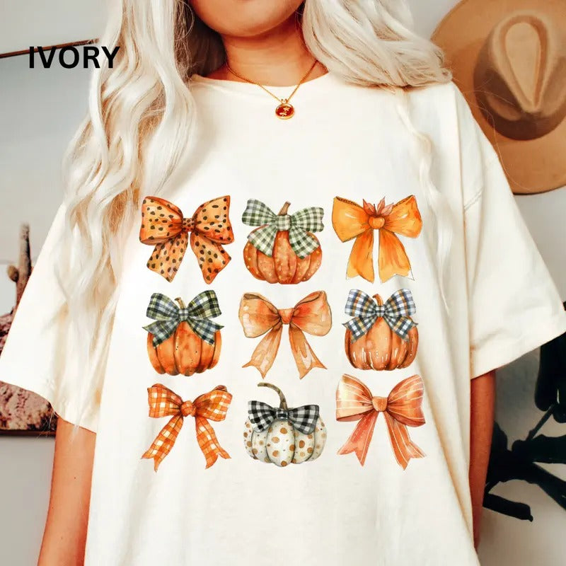 Pumpkins And Bows Shirt - Unisex Relaxed Fit Printed in USA Casual Comfort Cotton Top Athletic Boho Chic All Seasons