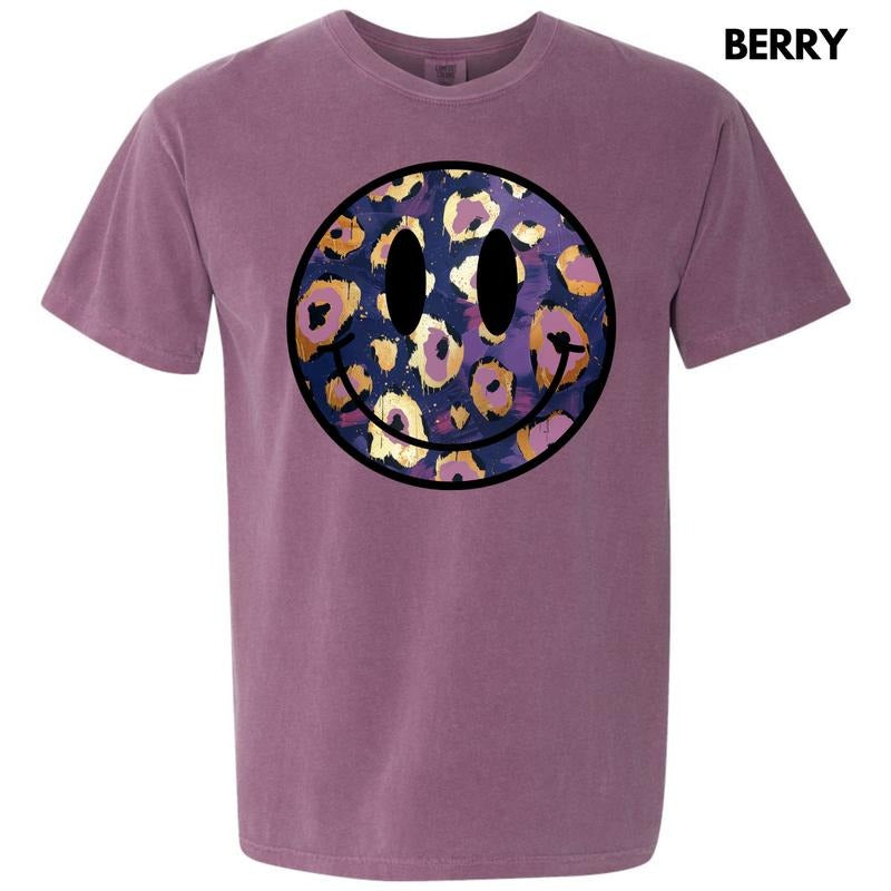 Purple & Gold Cheetah Happy Face Comfort Colors T-Shirt 'NLB'