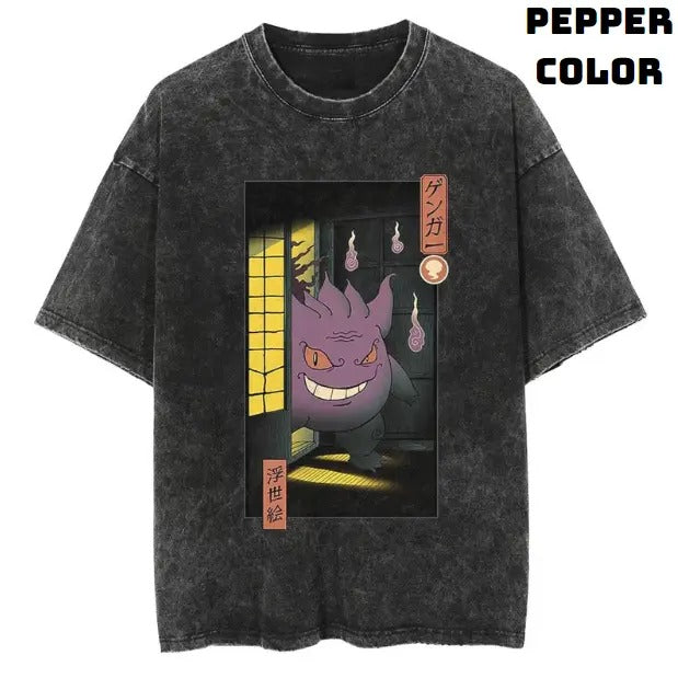 Purple Ghost Ukiyo-e Vintage Tee, Gengar Shirt, Pokemon Shirt, Vintage Pokemon Anime T-shirt, Anime Manga Shirt, Halloween Shirt, Vintage Graphic Tee, Unisex T-Shirt, Gift For Fan Pokemon, Crewneck Short Sleeve Shirt Top Menswear Streetwear