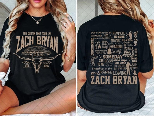 "Quittin' Time Tour Za99ch Bry11an 2024 Tour T-Shirt S-3XL, Country Music, Concert Merch, Unisex Shirt, Trending Gift For Fans"