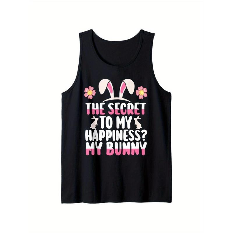 Rabbit Easter Bunny Tank Top, 100% cotton, fabric weight 180g, Sports and leisure, comfortable accompanying, XS-XXL, black