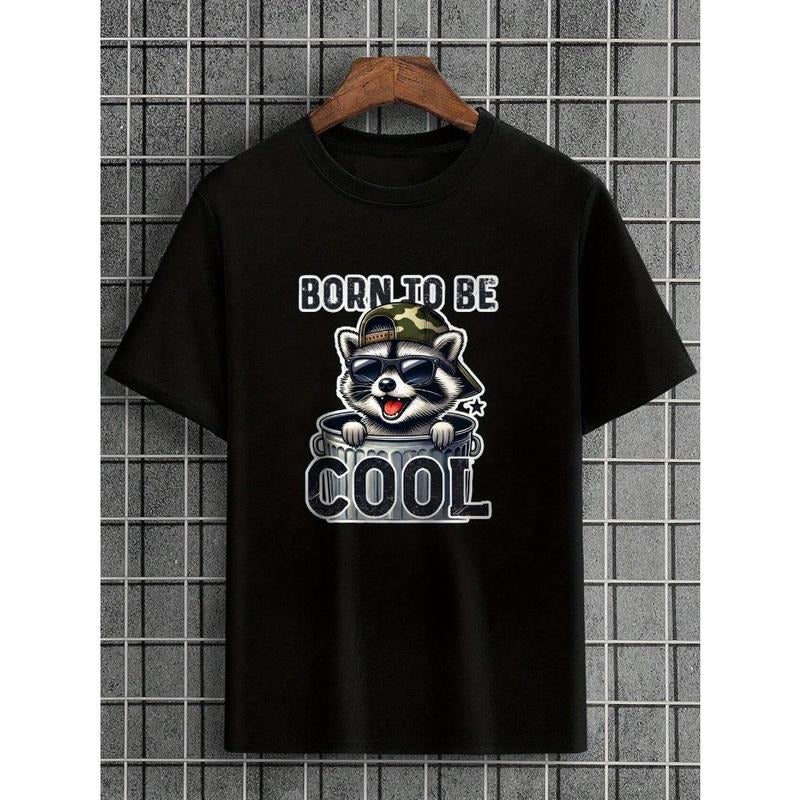 Raccoon Classic Printed Cotton Crew Neck T-Shirt - Short Sleeve T-Shirt, Casual for Men, Comfortable for Weekend Outings, Soft and Slightly Stretchy, Regular Fit, Suitable for Spring, Summer, and Autumn, Machine Washable. Made in USA