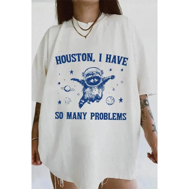 Raccoon In Space Retro Tee For Women, Raccoon Lovers, Raccon Tee, Oversized Tee, Raccoon Gift Casual Comfort