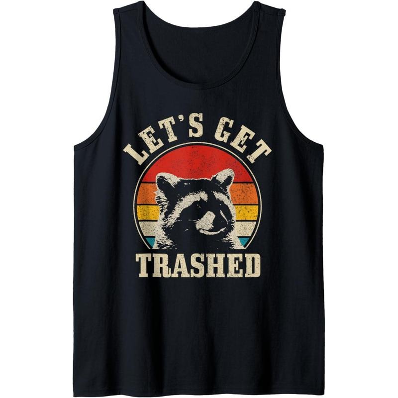 Raccoon Let's Get Trashed Vintage Retro Racoon Funny Tank Top Made in USA