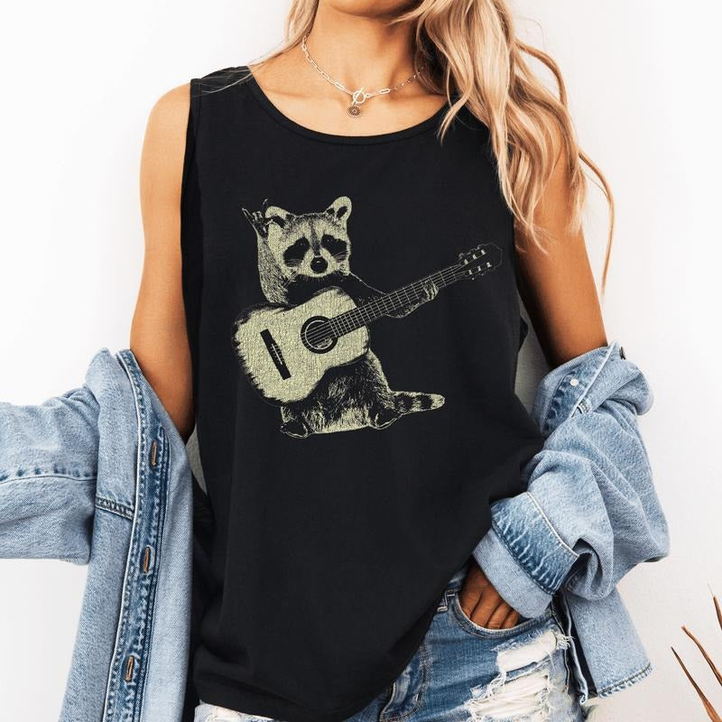 Raccoon Playing Guitar, Music, Rock Comfort Colors Tank Top, Women's Comfort Colors Tank Top
