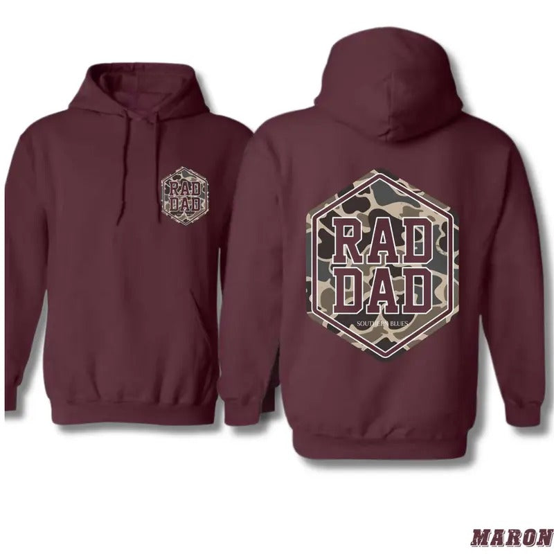 Rad Dad Hoodie - Bold Camo Graphic for Trendy Dads, Classic Fit, Double-Lined Hood - Pullover, Tops