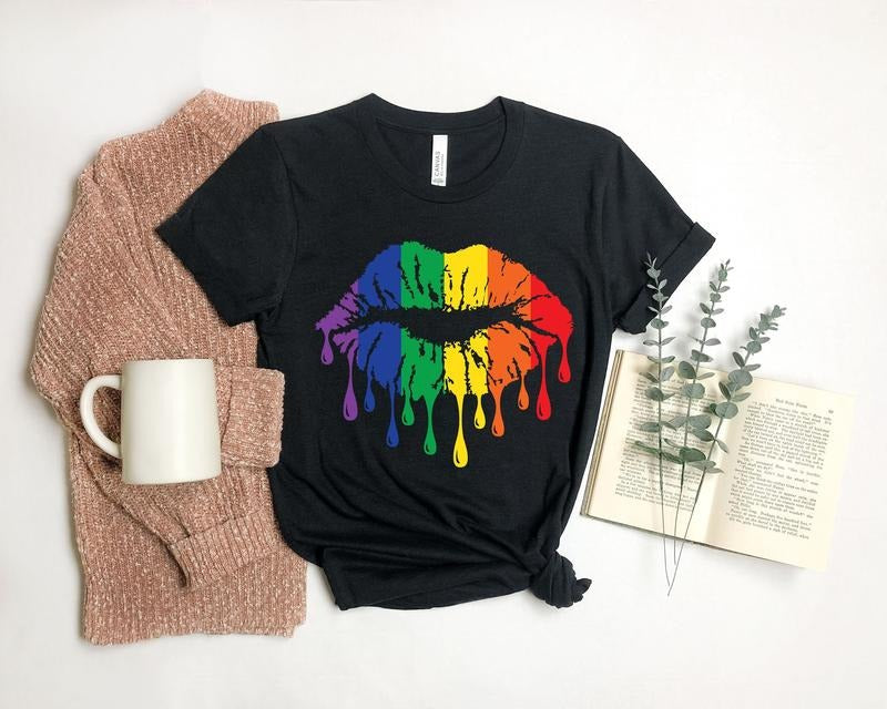 Rainbow Pride T Shirt Hoodie Sweater Rainbow Lips Shirt Lips Shirt LGBT Shirt Pride Shirt LGBT Pride Shirt Pride Tee LGBT Love Is Love Shirt