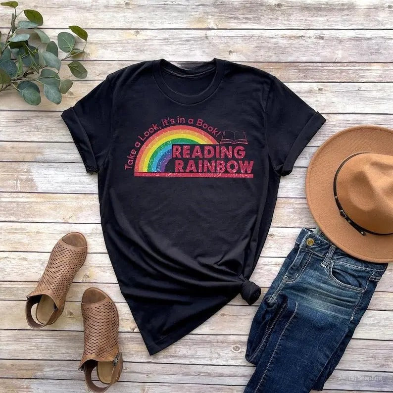 Reading Rainbow Shirt, Retro Librarian Shirts, Teacher Appreciation Shirt, Book Lover Gift, Bookworm Tee, teacher tshirts