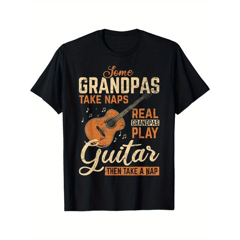 Real Grandpas Play Guitar Then Take Nap Funny Guitarist Men's Cotton T-shirt with Enduring Round Neck Classic Prints