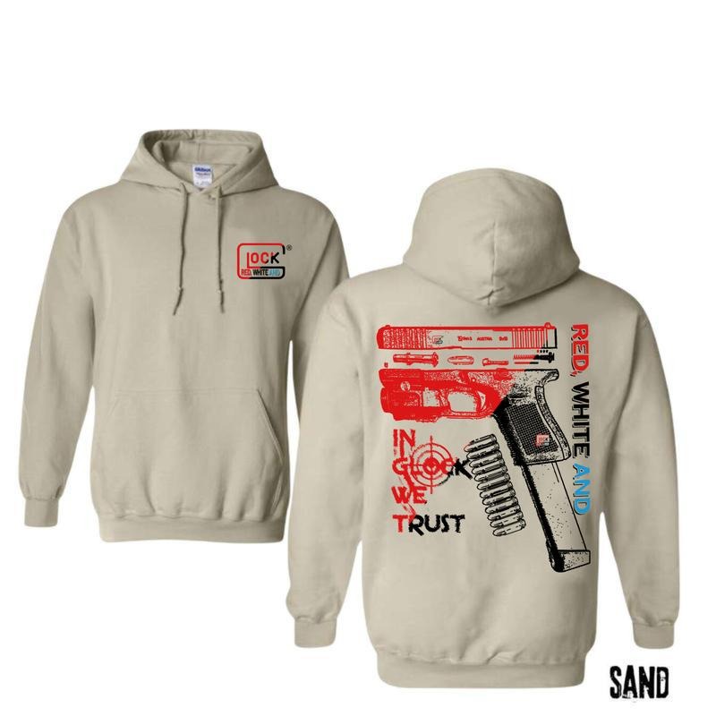 Red And White In GLock We Trust Hoodie, T-shirt, Menswear And Women Pullover Classic Unisex