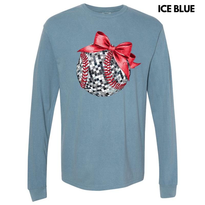 Red Baseball Dazzling Disco Long Sleeve Comfort Colors T-Shirt 'NLB'