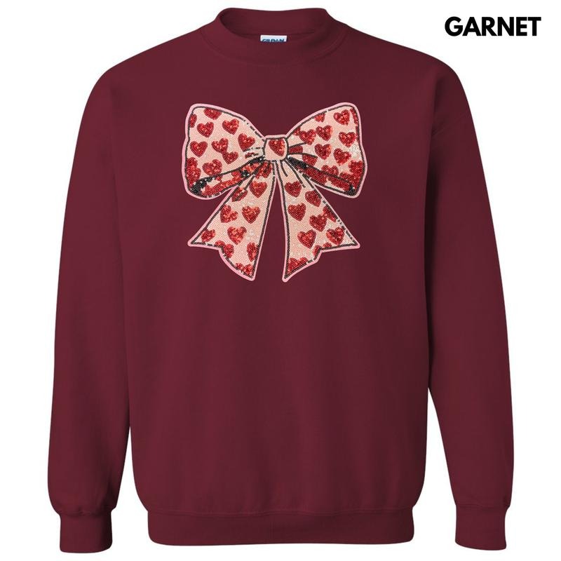 Red Heart & Pink Bow Sequin Patch Sweatshirt