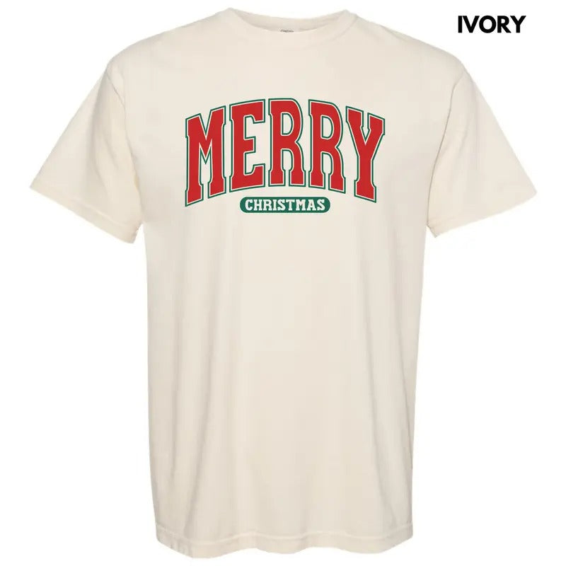 Red Varsity Merry Christmas Comfort Colors T-Shirt 'NLB'