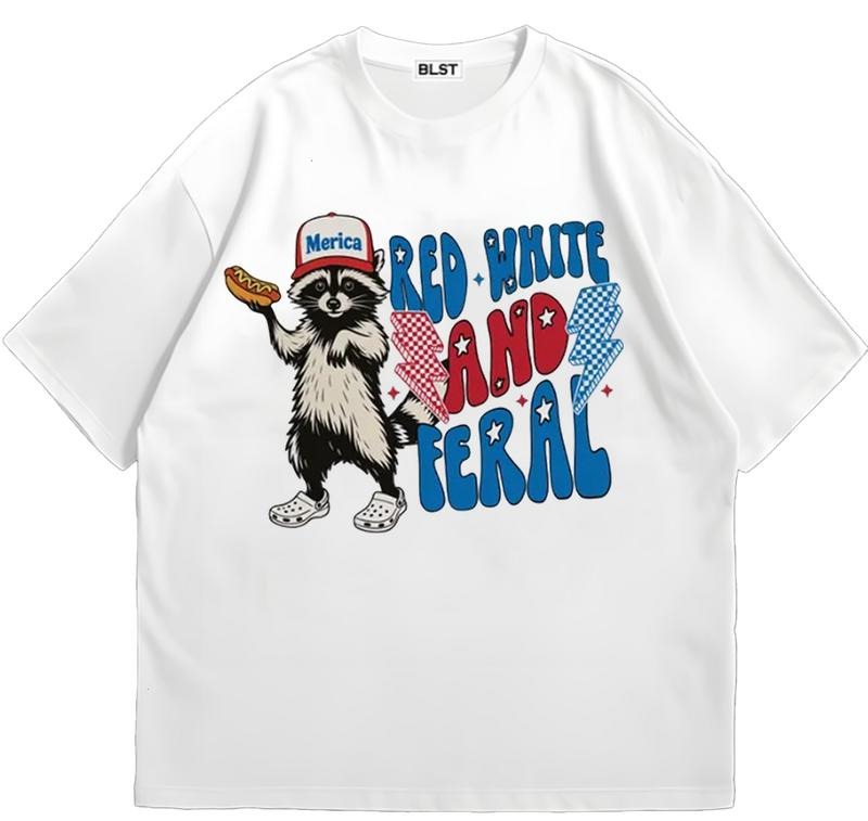 Red White And Feral T-Shirt Classic 90s Retro Trendy Graphic T-Shirt with Street Style