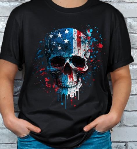 Red, White and Blue American Flag Skull T-shirt graphic tee Menswear Top