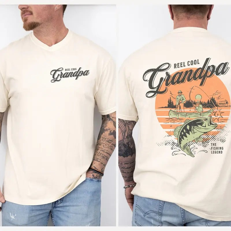 Reel Cool Grandpa The Fishing Legend Retro Double Sides T-shirt, Fishing Gift for Grandpa, Father's Day Gift Classic Cotton