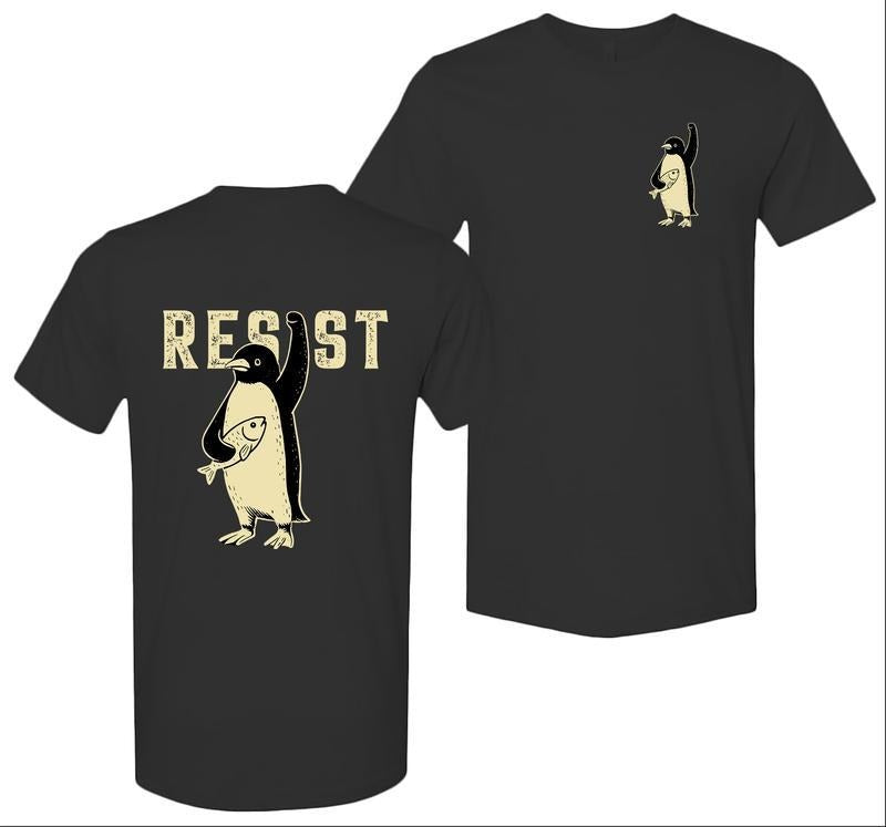 Resist Penguins Shirt, Unisex Tee With Penguins Against Tariffs, Crewneck Graphic Printed Unisex Cotton T-shirt for Men for Women