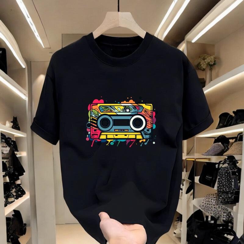Retro - inspired Graphic Tee | Colorful Cassette Print, Great for Music Festivals & Casual Days