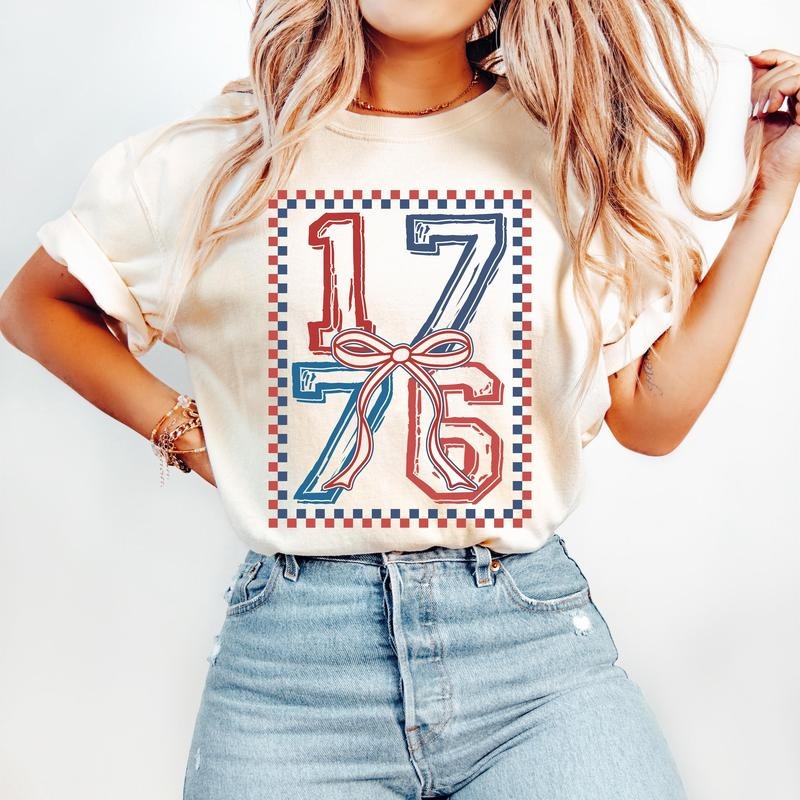 Retro 1776 T-Shirt, America Coquette T-Shirt, 4th of July T-Shirt, Memorial Day T-Shirt, Girly USA T-Shirt, Independence Day T-Shirt, Vintage America T-Shirt