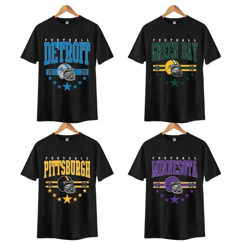 Retro 1960s Black All Team Football T-Shirt - Unisex Game Day Shirt, Vintage Team Fanwear, Classic Cotton Tee for Football Lovers, Perfect for Men & Women