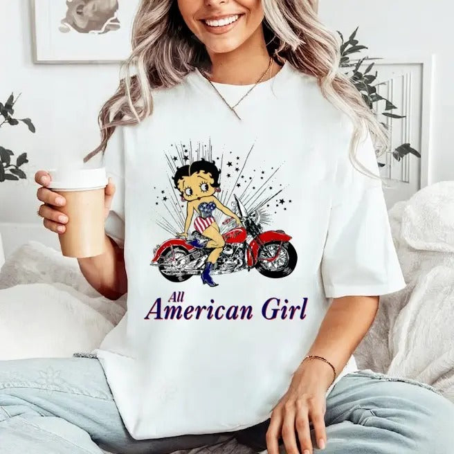Retro All American Girl Shirt, Betty Boop Tee Shirt, Betty Boop Tshirt, Betty Boop Sweatshirt, Trendy Shirt
