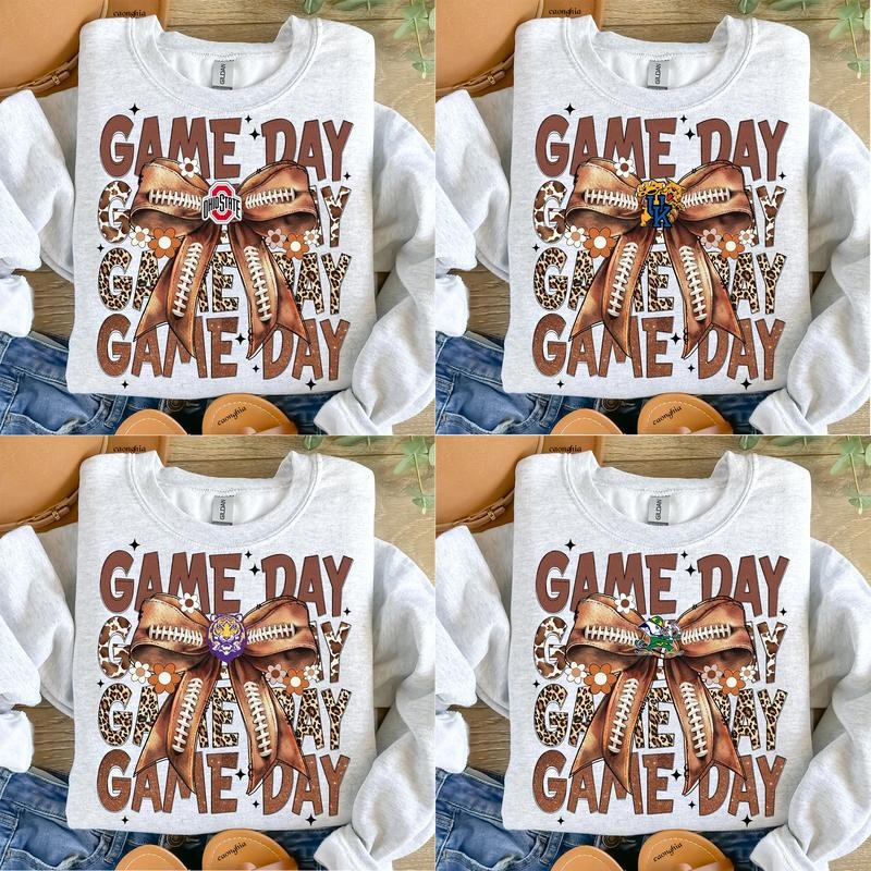 Retro All College Football Coquette Bow Game Day Ash grey Sweatshirt, Fall Crewneck Off-white Unisex Hoodies & Sweaters Classic Menswear