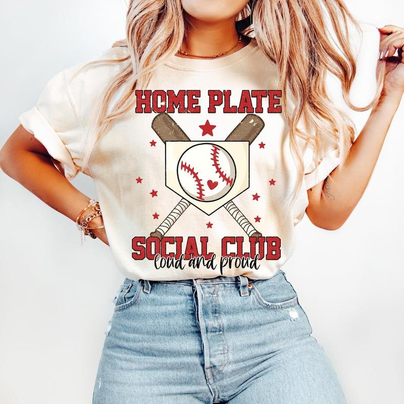 Retro Baseball Mama T-Shirt, Home Plate Social Club T-Shirt, Baseball Coquette T-Shirt, Loud Proud Baseball Mom, Game Day, Sports T-Shirt
