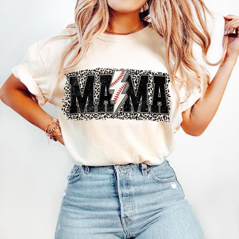 Retro Baseball T-Shirt, Game Day Baseball T-Shirt, Baseball Mama T-Shirt, Leopard Print, Baseball Mom T-Shirt, Baseball Season , Lightning Bolt