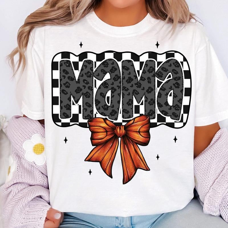 Retro Basketball Mama Coquette T-Shirt, Basketball Mama T-Shirt, Basketball Bow T-Shirt, Basketball Bow T-Shirt, Basketball Mom T-Shirt