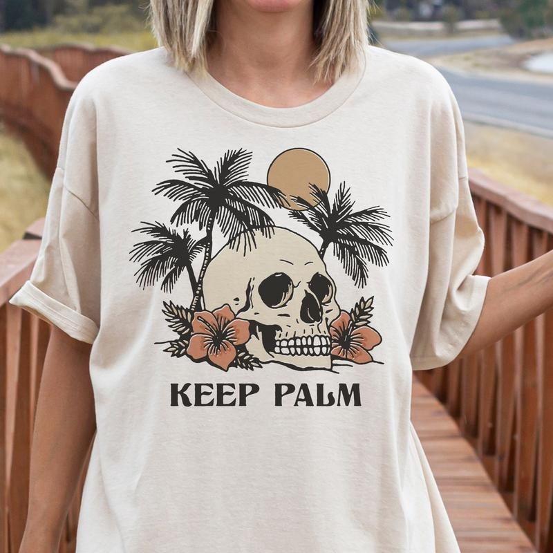 Retro Beach Tshirts Vintage Beach Babe Tees Retro Skull Summer Beach T-Shirts Mermaid Summer Top Womens Vacation Beach T-Shirts Skull Summer Tshirts