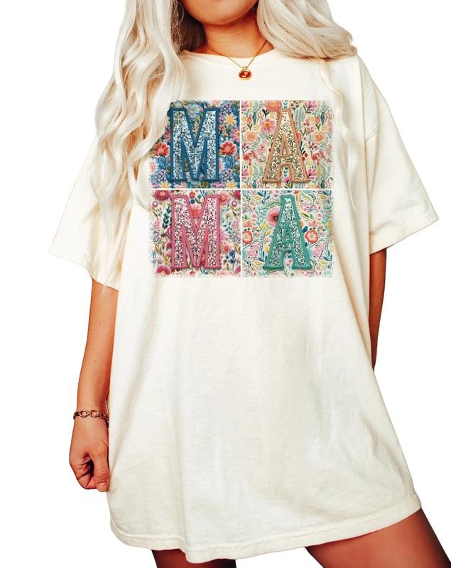 Retro Boho Mama Shirt, Faux Sequin Boho Mama Tee, Sparkly Mama Gift Shirt, Embroidery Mama, Unisex T-Shirt, Gifts For Mom Mother From Kids Son, Gifts Ideas For Mommy, Gifts For Birthday Fit Top