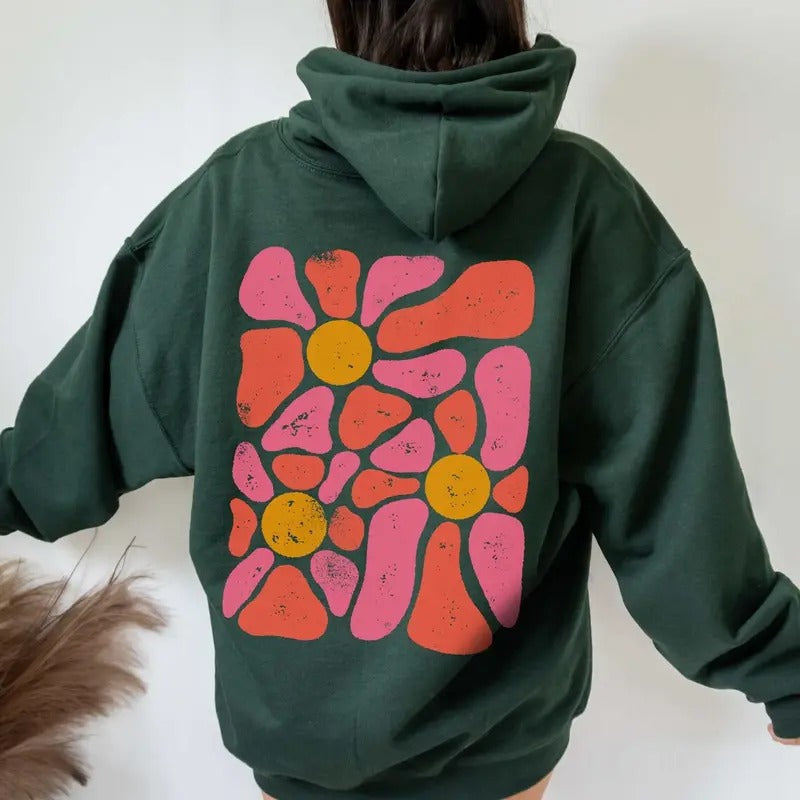 Retro Botanical Wildflower Hoodie Brown Hoodie Psychadelic Groovy Hoodie Pressed Flowers Hoodie Forest Green Hoodie Dark Green Hoodie T-shirt, sweater and Hoodie