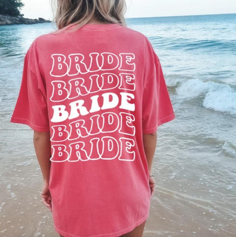 Retro Bride Shirt, Custom Bridesmaids Shirt, Bachelorette Party Shirt, Bridal Gift, Honeymoon Gift, Bachelorette Party, Bridesmaid College Font Comfort Cotton