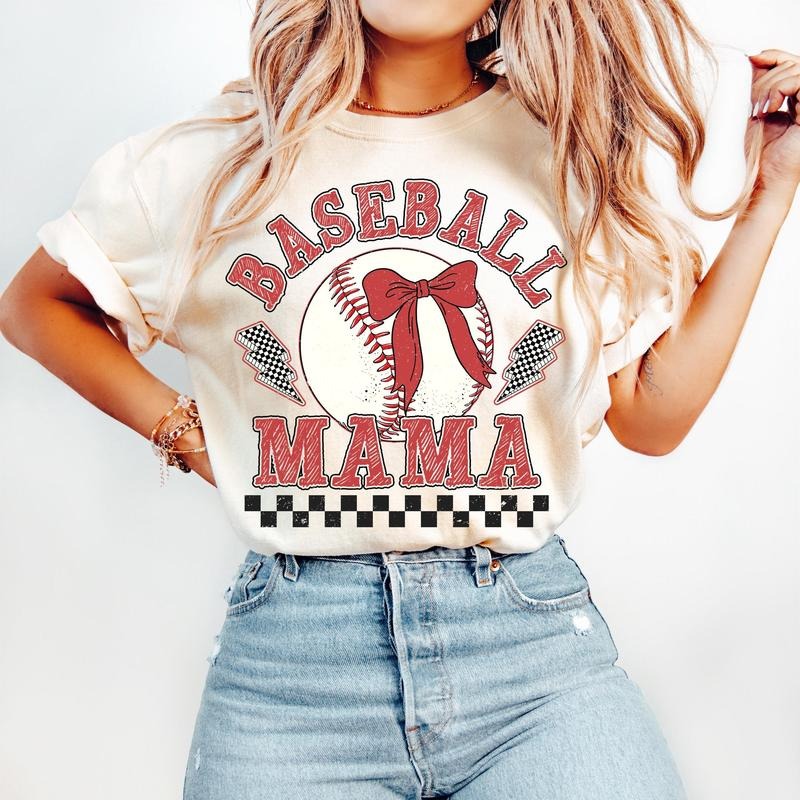 Retro Checkered Baseball Mama Coquette T-Shirt, Game Day Baseball T-Shirt, Baseball Mom T-Shirt, Baseball Coquette Shirt Baseball