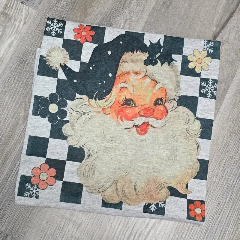 Retro Checkered Santa Graphic Tee or Sweatshirt