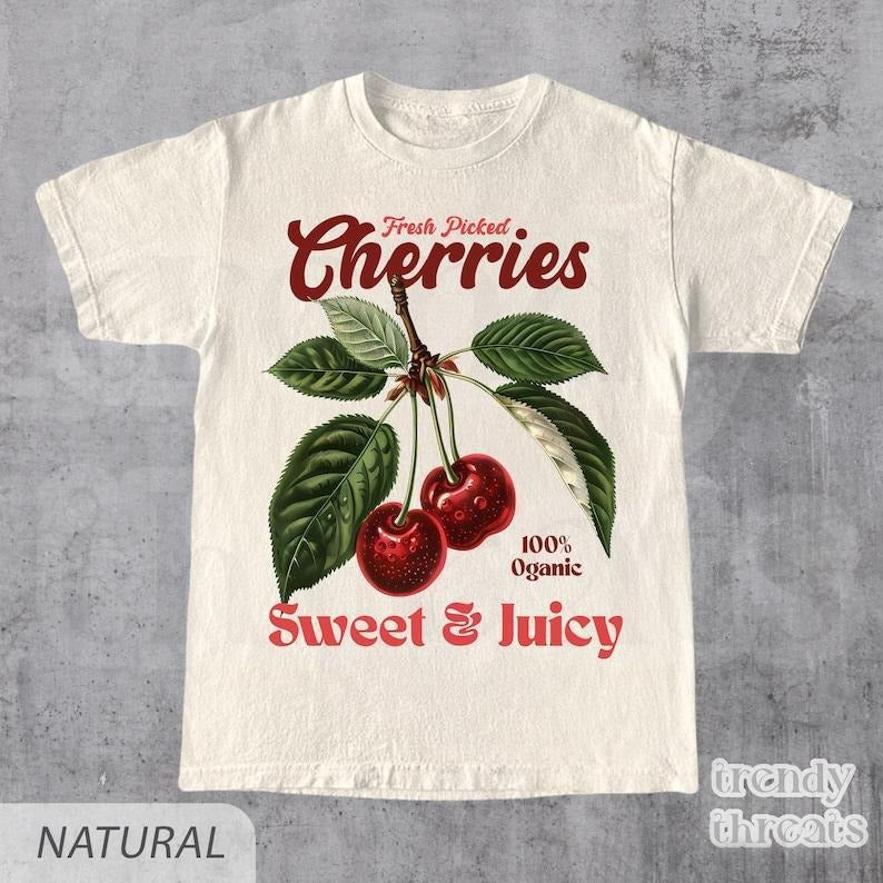 Retro Cherries Commercial Graphic T-Shirt, Vintage Cherry T-Shirt, Unisex Cotton Tee, y2k Style T Shirt, Cool Gift For Him & Her