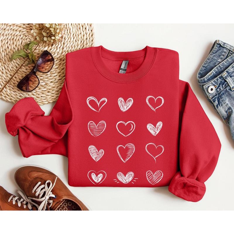 Retro Chic Hearts Sweatshirt, Vintage Valentine's Day Sweatshirt, Crew Neck, Women's, Crewneck, Valentine's Day, Love, Heart, Cupid