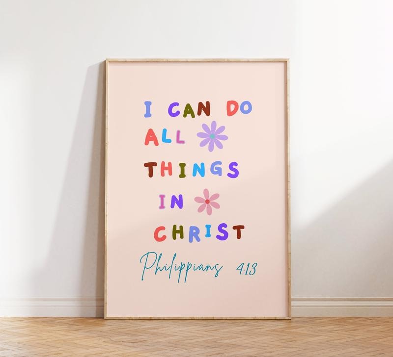 Retro Christian Wall Print, Philippians, Christian Poster, Bible Scripture, Christian Gift, Religious Present, Poster Prints No Frame, Gifts For Her Him Art Prints, Wall Art Home Decor, Big Wall Art, Gifts For Birthday Christmas Xmas Nursery Room