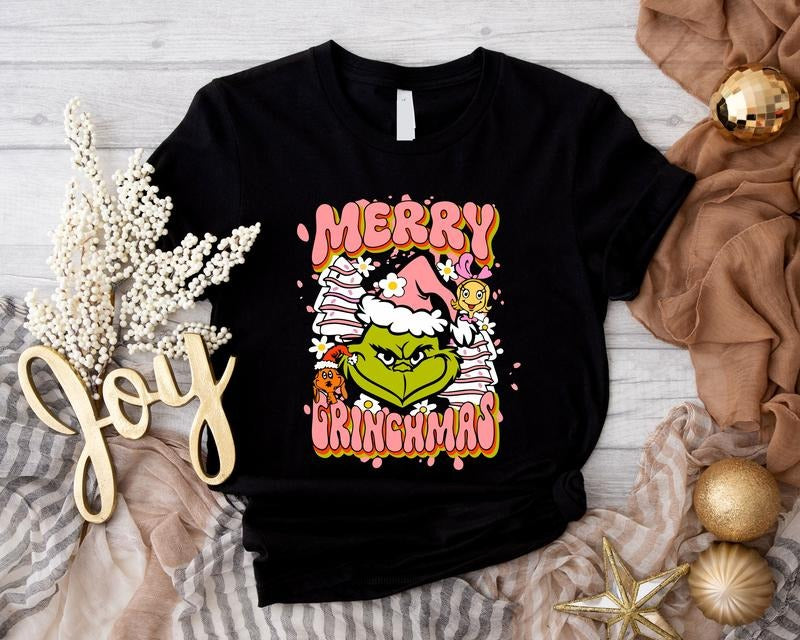 Retro Christmas Shirt, Trendy Christmas Gift Tee, Christmas Light T-shirt, Holiday Gift Short Sleeve, Winter Holiday Shirt For Woman.