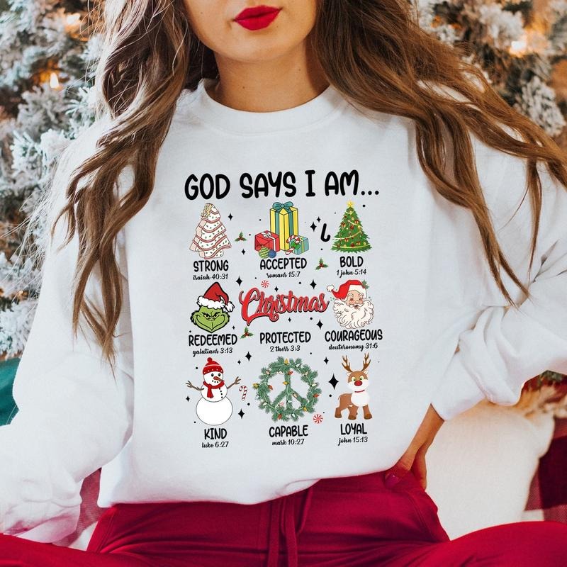 Retro Christmas Sweatshirt, God Says I Am Christmas Hoodie, Santa Claus Shirt, Merry Christmas Sweatshirt Cotton Clothes