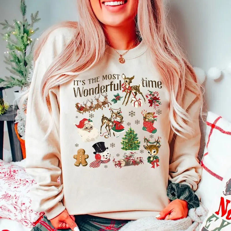 Retro Christmas Sweatshirt, It's the Most Wonderful Time Shirt, Vintage Christmas Hoodie, Trendy Holiday Sweatshirt, Cute Christmas Shirt, Back To 90s Christmas Sweater