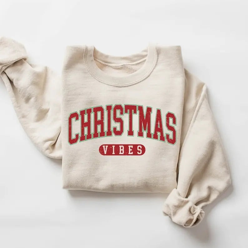 Retro Christmas Vibes Sweatshirt- Tshirt, Womens Christmas Sweatshirt, Holiday Sweater, Cute Christmas Sweatshirt, Christmas Gift, Winter Shirt, All Sizes, For Men, For Women