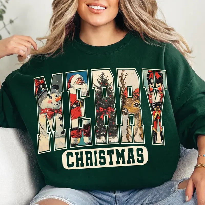 Retro Christmas tshirt Sweatshirt, Christmas Claus, Merryy Christmas Shirt, Tis The Season, Snowman Shirt, Unisex Sweater Pullover Tee Womenswear